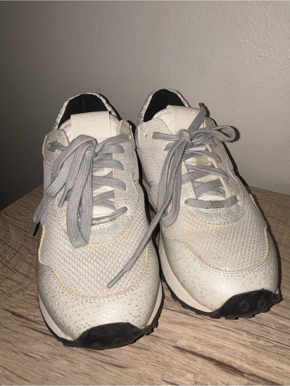 P448 CANCUN LOW TOP SNEAKERS WOMEN'S SIZE 38 BEIGE WHITE  LACES - Picture 8 of 11